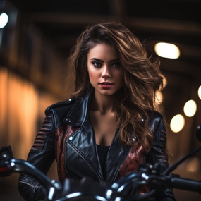 欧美酷帅黑色皮衣机车美女写真图片